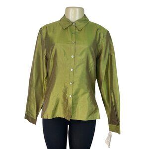 Worthington Green Striped Button-Up Shirt With Collared Neckline Size 12P - New